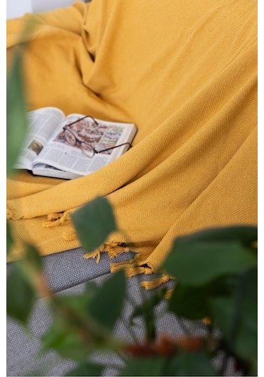 Hardal Koltuk Örtüsü Balık Sırtı Desen 180 210 Hardal