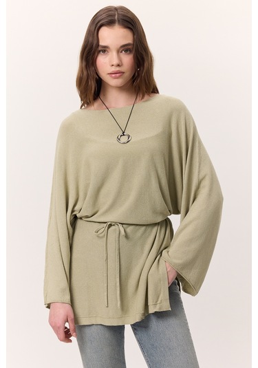 Triko Kuşaklı Tunik Çağla Yeşili Çağla Yeşili