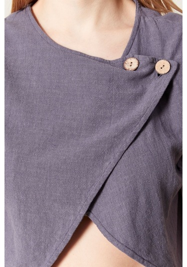 Şık Farklı Tarz Asi Keten Bluz - Modern Ve Cesur Tasarım Antrasit