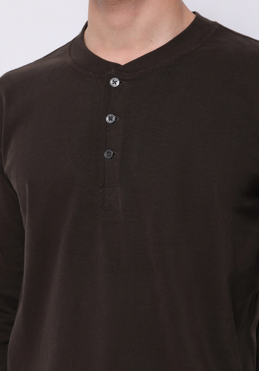 Colins Slim Fit Düğmeli Yaka Düz Erkek Kahverengi Uzun Kol Tişört Cl1065875 Q1.v1 Brw Kahverengi