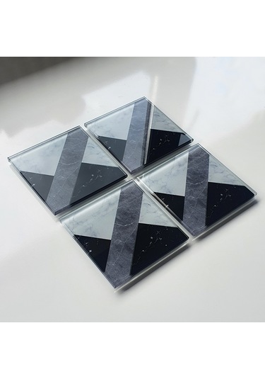 Decorita Cam Bardak Altlığı Hibrit Mermer 4'lü Takım 10 x 10 CM Çok Renkli