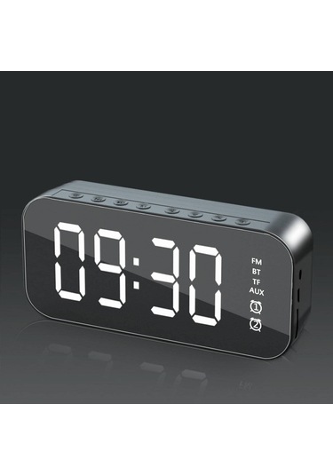 Yunboo Siyah Mini Masaüstü Müzik Hoparlörü - Akıllı Alarm Saati, Led Ayna Ekranı, 6 Saat Çalma Süresi, Bluetooth 5.0, Ev Ve Ofis İçin