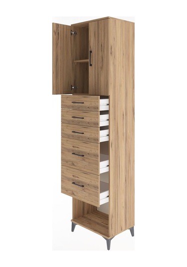 Hyperion Dolap 2 Raflı 5 Çekmeceli 2 Kapaklı 60x44x243 Çam-çam Çam