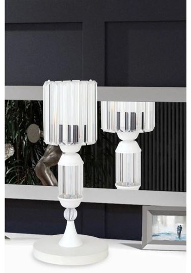 İstanbul Avize Kristal Taşlı Beyaz Kasalı Y-15 Beyaz Taş Kafalı Abajur