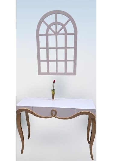 Dresuar CNC Çökertme Model Windows Ayna Gold Lake Beyaz Tabla Kayın Aslan Ayak El Yapımı Beyaz