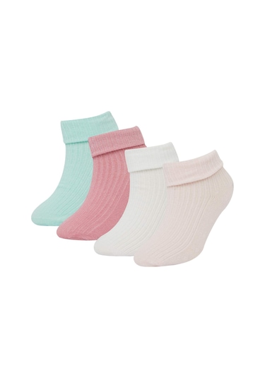 DeFacto Kız Bebek Dikişsiz 4'lü Pamuklu Uzun Çorap C9092A5NSKR1 Çok Renkli