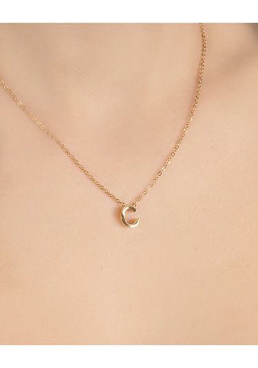 Lekka Design Kadın Kararmaz Çelik Takı C Harf Kolye Altın