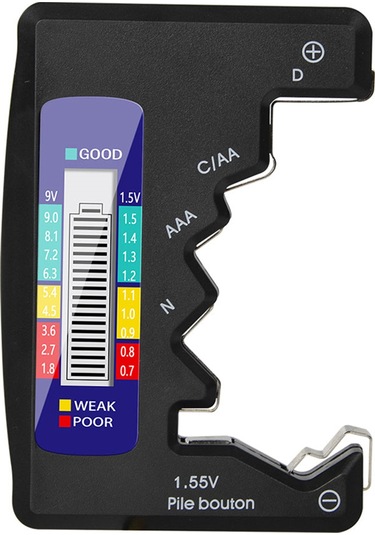 Springsun Siyah Abs Pil Test Cihazı - D, C, Aa, Aaa, N, 9v Ve 1.5v Düğme Pillerini Test Eder - Hafif Ve Taşınabilir Siyah