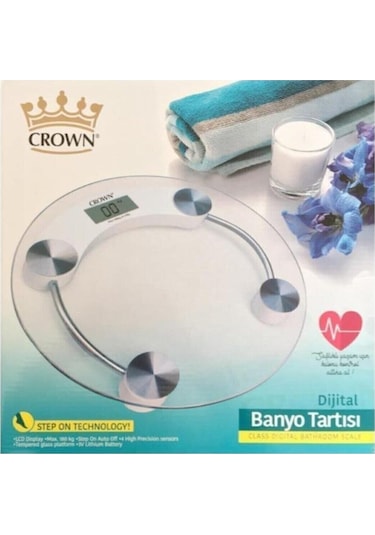Crown 7007 Yuvarlak Şeffaf Dijital Cam Baskül Terazi