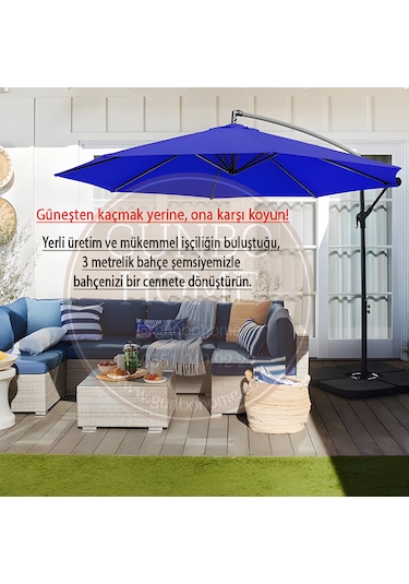 Gunbo Home 3 Mt 8 Kaburga Full Demir 21 Kg Mavi Bahçe Şemsiyes