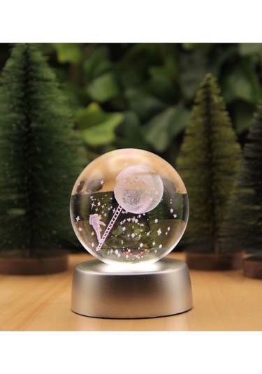 Ledli Usb'li Plastik Standlı Merdivenle Aya Çıkan Astronot Temalı Küre Renkli Rgb 3d Oda Gece Lamba Çok Renkli