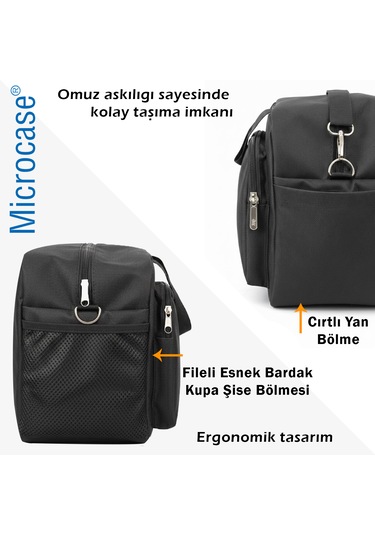 Microcase 2in1 Set Tek Kişilik Termal Çantası 6 Lt + 2 Adet 400 Ml Soğutucu Buz Kasedi Al5431 Siyah
