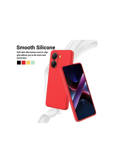 Xiaomi Poco X7 Pro İçin Düz Renk Sıvı Silikon Damlamaz Tam Kapsama Telefon Kılıfı Kırmızı