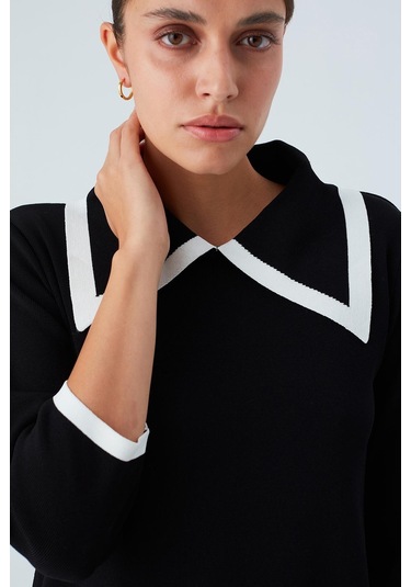 Peraluna Grace Dress Rahat Kesim A Form Rayon Kadın Triko Elbise Siyah