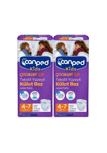 Canped Kids Çocuklar İçin Tekstil Yüzeyli Külot Bez 17-30 KG 4-7 Yaş 2 x 9 Adet