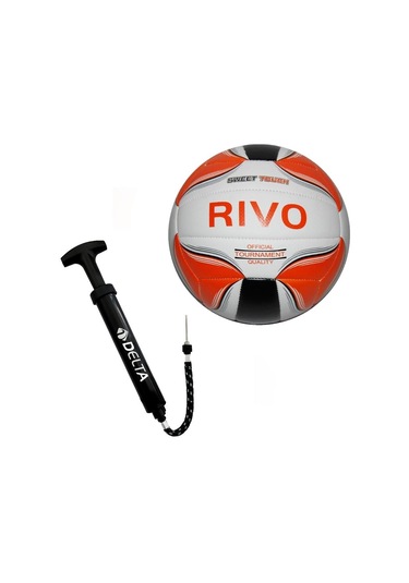Delta Rivo No 5 Dikişli Voleybol Topu Beyaz Turuncu + Pompa Beyaz - Turuncu