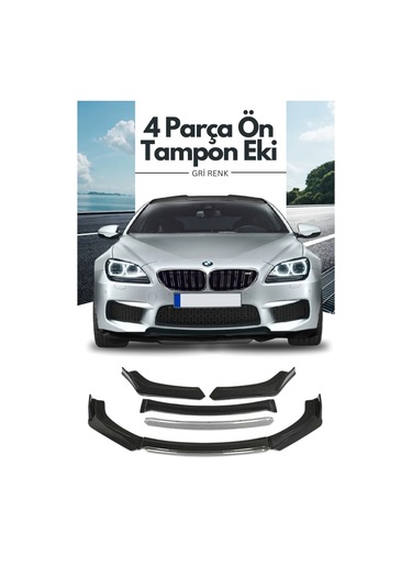 Gri 4 Parça Ön Lip Universal Ön Tampon Eki Piano Black Gri Renk