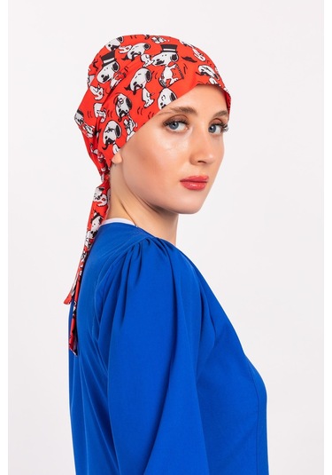 Kırmızı Snoppy Desenli Tesettür Doktor Hemşire Hastane Aşçı Cerr Kırmızı