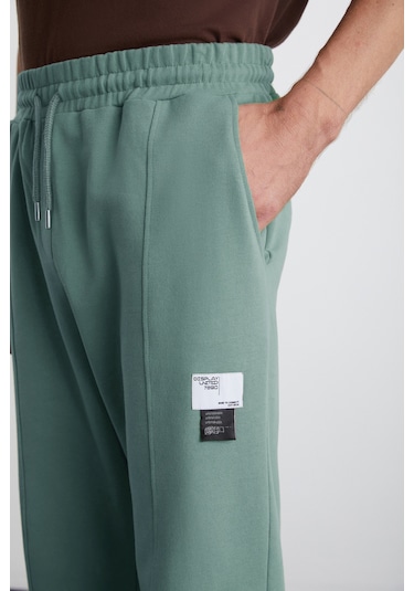 ROWAN Erkek Organik Pamuklu Relaxed Fit İçi Polarlı Süs etiketli Jogger Yeşil Eşofman Altı