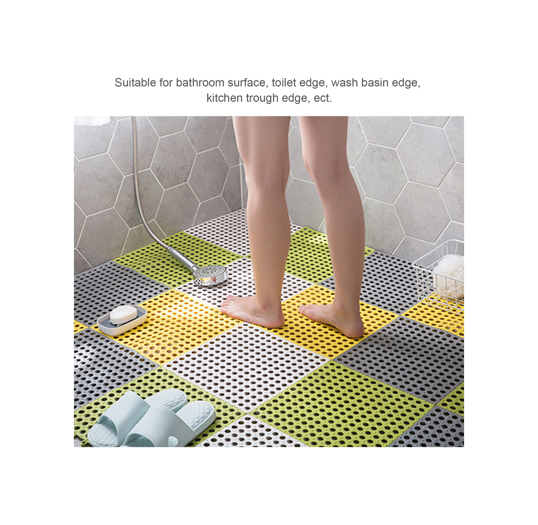 Fosenze Banyo Tepsi: Kayganlık Önleyici, Kırpılabilir, Su Akışlı, Masajlı, Pvc, Siyah, Kombine Edilebilir, 30x30cm Siyah