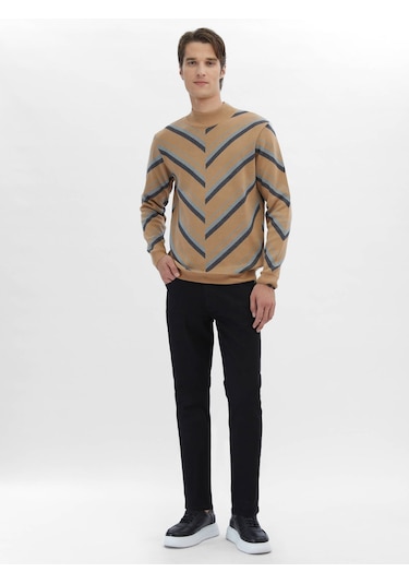 Deve Tüyü Yarım Balıkçı Yaka Desenli Pamuk Karışımlı Triko 602505 Deve Tüyü