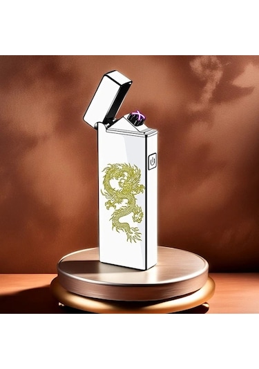 Willowhaven Siyah Altın Ejderha Şık Ultra Hafiz Usb Şarjlı Rüzgar Geçirmez Çift Ark Plazma Çakmak Siyah