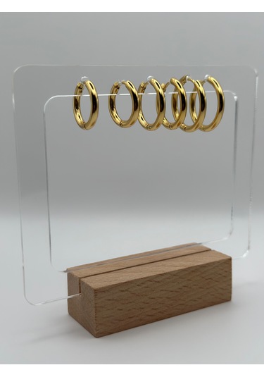 Arnes Jewelry Çelik Gold 3'lü Halka Küpe Gold