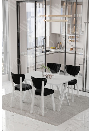 Avvio Senta Beyaz Elma Sandalye 80x120 Yemek Masası Mutfak Masası 4 Kişilik Masa Sandalye Takımı Beyaz