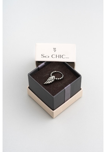 Melek Kanadı Erkek Tek Çelik Küpe Gümüş