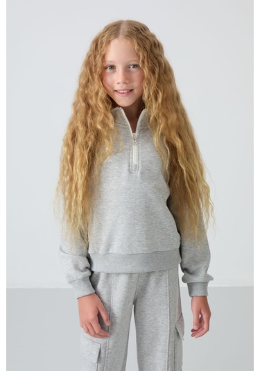 Tommy Life Gri Melanj Pamuklu İçi Tüylü Yumuşak Dokulu Standart Fit Nakışlı Kız Çocuk Eşofman Takım - 75159 Gri Melanj