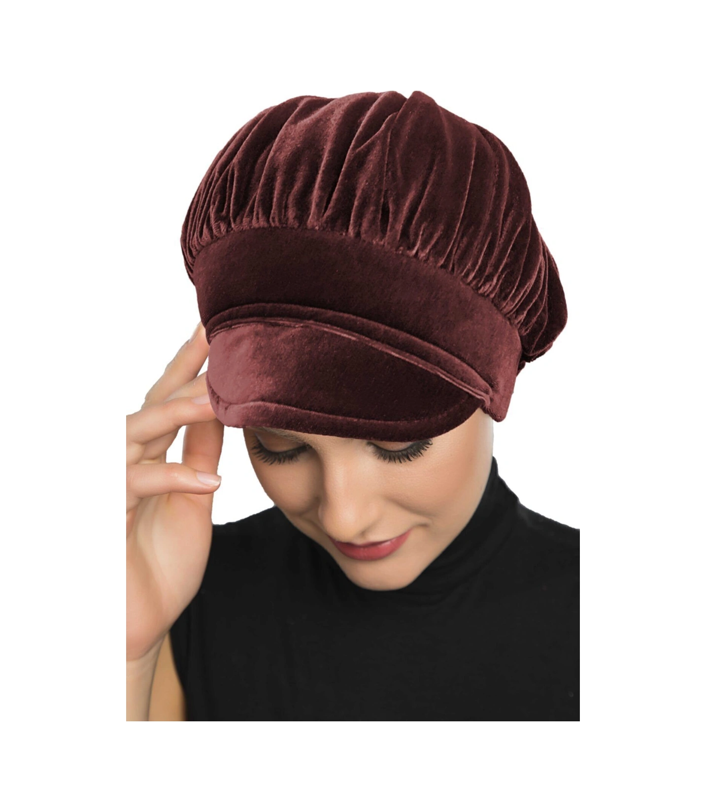 Kadife Şapka Toka Detaylı Kahve Hazır Türban Tesettür Bone Kahve