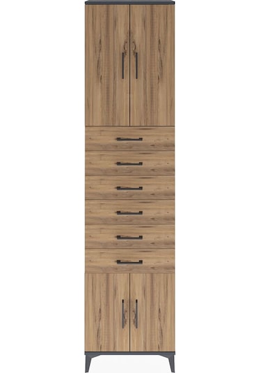 Arges Dolap 3 Raflı 6 Çekmeceli 4 Kapaklı 60x30x243 Antrasit-çam Antrasit