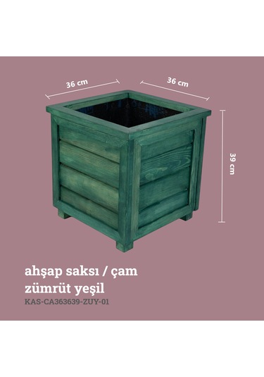 Kaf Ahşap Dekoratif Ahşap Saksı / Zümrüt Yeşili