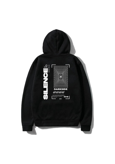 Altamira Unisex Siyah Silence Baskılı Oversize Kapşonlu Sweatshirt 001