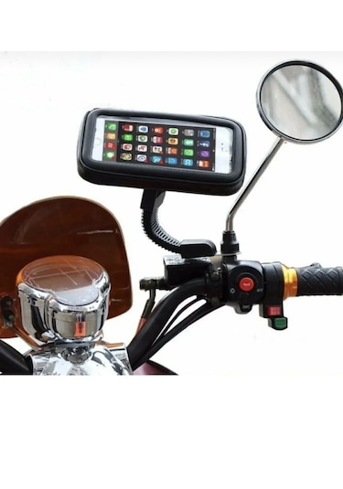 Point Kılıflı Motorsiklet Telefon Tutacağı 6.3 Inc Uyumlu Su Geçirmez Aynaya Montaj Siyah