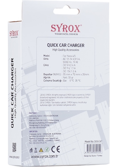 Syrox C47 Araç Şarj Aleti Micro Usb Kablo Set 2.4A Beyaz