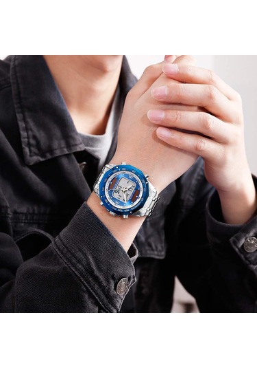 Erkekler Güneş Enerjili Kuvars Paslanmaz Çelik Analog Dijital Bilek Erkekler Mavisi Mavi