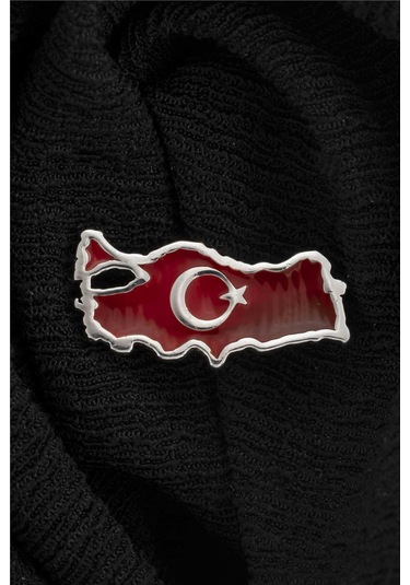 925 Ayar Gümüş Mineli Türkiye Haritası Rozet -8061 Gümüş