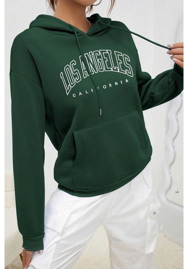 Los Angles Baskılı Sweatshirt Yeşil
