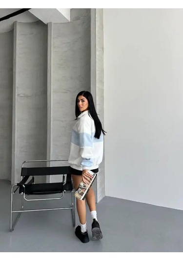 Yarım Fermuar Ikı Renklı Sweat Mavi