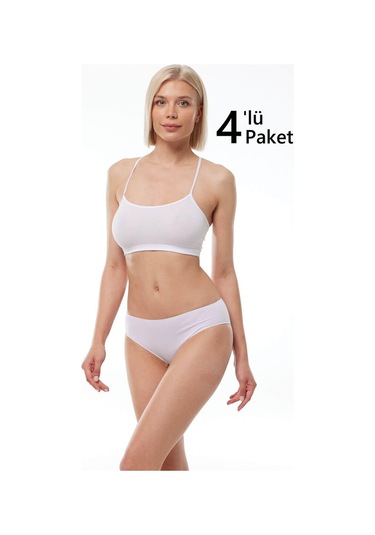 Malabadi 187 4'lü Paket Kadın Modal Ara Bel Dar Kalıp İz Yapmayan Slip & Külot Beyaz