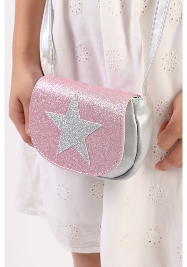 Kız Çocuk Sim Kapaklı Yıldız Detaylı Mıknatıs Kapamalı Omuz Çanta Pembe