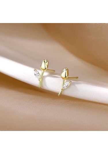 Oloey Kore Lale Küpe Gümüş İğne Küpe Gümüş