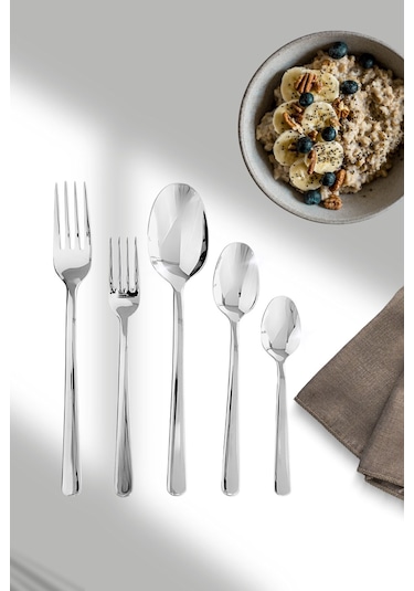 Lugga Defne Yemek - Tatlı Çatal Kaşık Ve Çay Kaşık Takımı 6 Kişilik 30 Parça Beyaz Kutu Gri