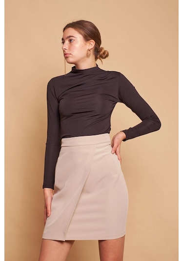 Yüksek Bel Anvelop Kruvaze Pamuklu Likralı Kumaş Kalem Ofis Etek -taş Taş