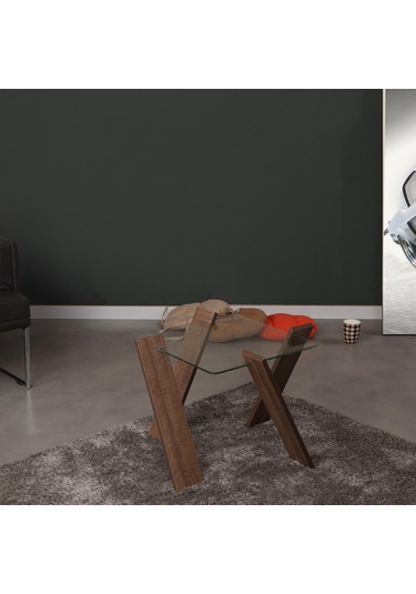 Roman Cam Yan Sehpa Mini Koyu Meşe / Çiçeklik Sehpa