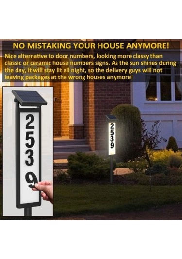 Novahub Güneş Ev Numarası Dijital Aydınlatmalı Toprak Fişi Beyaz+sıcak Işık Su Geçirmez Ev Işığı