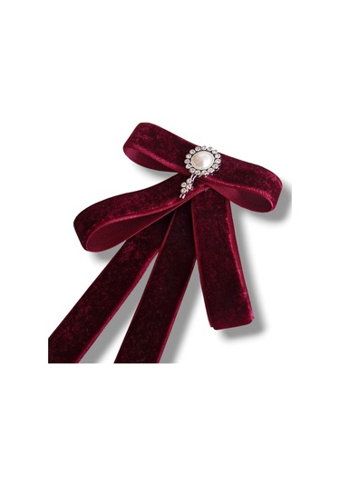 Bordo Kadife Yaka Broşu Bordo