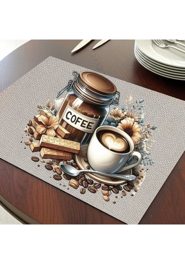 Love Coffee Tasarımlı Amerikan Servis, Tabak Altlığı & Şık Masa Dekoru, Ev Hediyesi, 2 Adet Krem