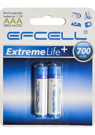 SARJLI PİL AAA İNCE KALEM 700MAH (2 ADET) Nİ-MH EFCELL HR-700AAA
